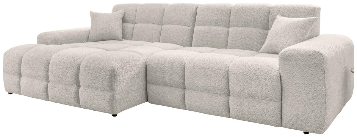 ECKSOFA in Bouclé Weiss  - Weiss/Schwarz, Modern, Kunststoff/Textil (152/301cm) - Livetastic
