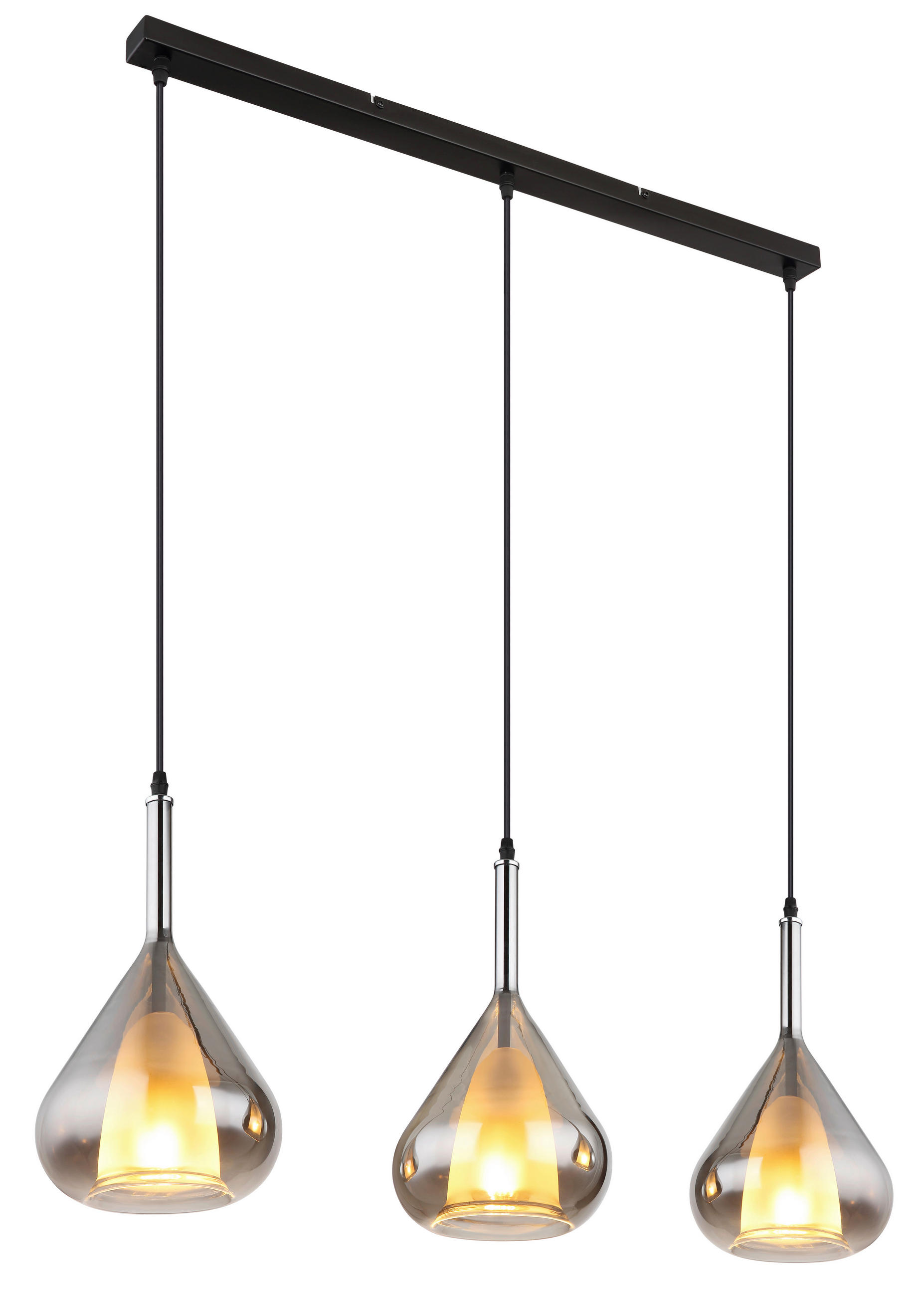 HÄNGELEUCHTE 90/20/140 cm    - Schwarz/Grau, Design, Glas/Metall (90/20/140cm) - Globo