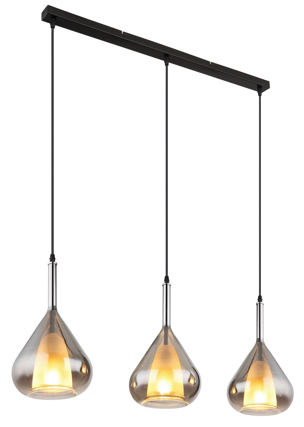 HÄNGELEUCHTE 90/20/140 cm    - Schwarz/Grau, Design, Glas/Metall (90/20/140cm) - Globo
