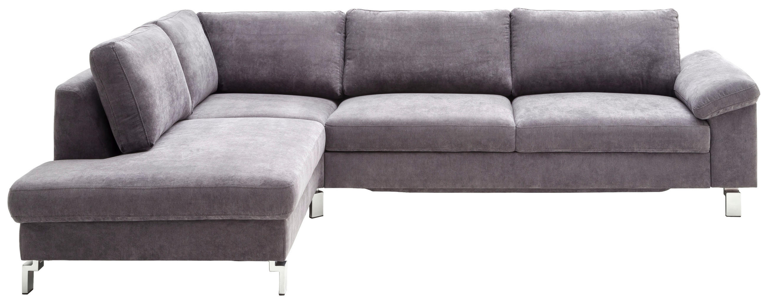 ECKSOFA Grau Velours  - Chromfarben/Grau, Design, Textil/Metall (200/281cm) - Hom`in