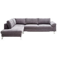 ECKSOFA in Velours Grau  - Chromfarben/Grau, Design, Textil/Metall (200/281cm) - Hom`in