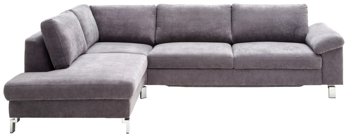 ECKSOFA in Velours Grau  - Chromfarben/Grau, Design, Textil/Metall (200/281cm) - Hom`in
