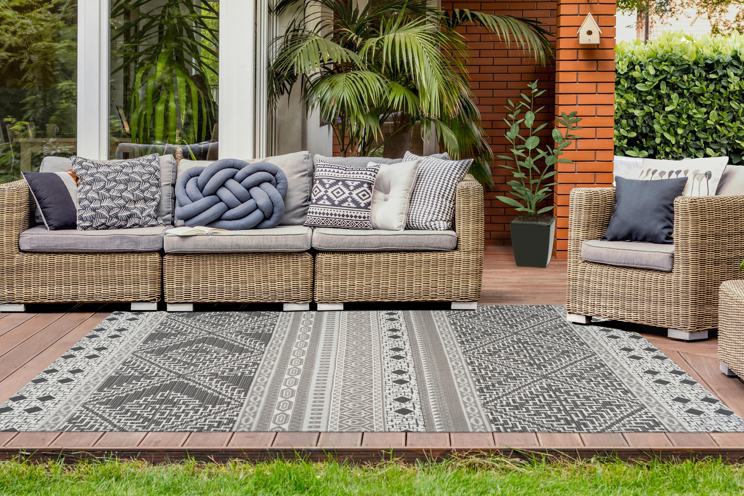 VENKOVNÍ KOBEREC, 120/170 cm, krémová, šedohnědá - krémová/šedohnědá, Trend, textil/plast (120/170cm)