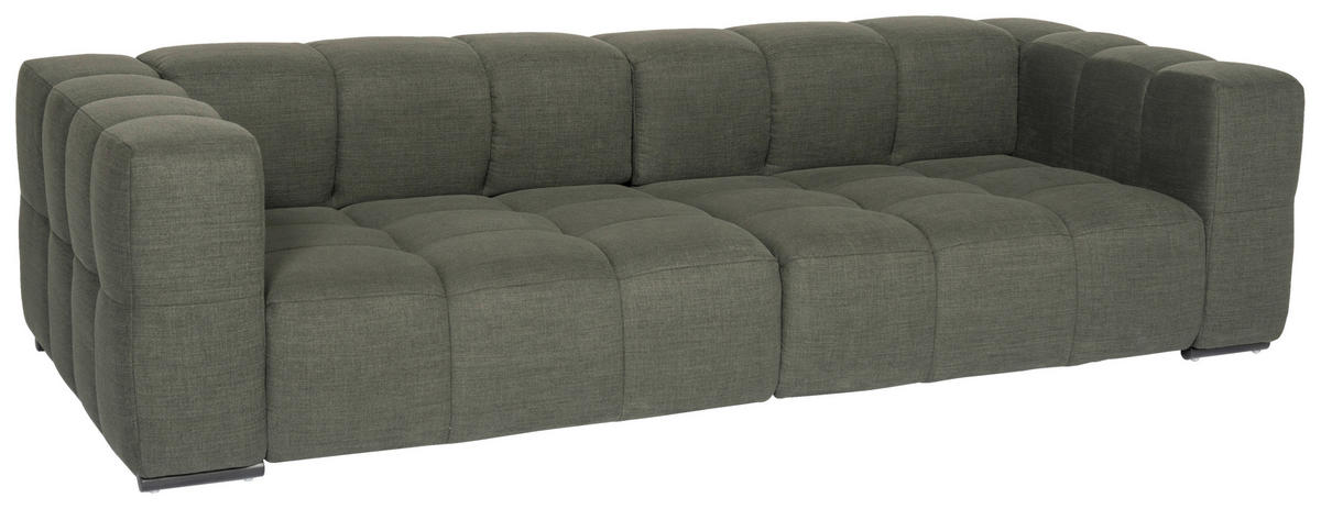 BIGSOFA in Flachgewebe, Leinenoptik Olivgrün  - Schwarz/Olivgrün, Design, Textil/Metall (262/66/113cm) - Emilio Belluti
