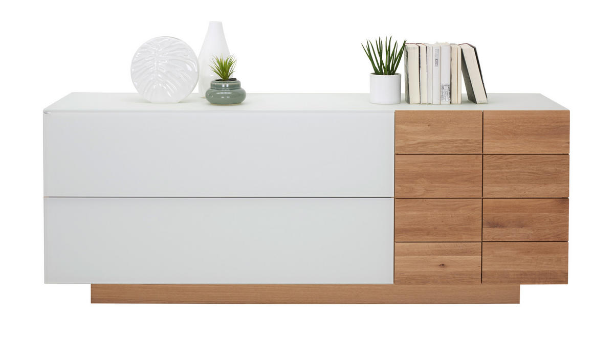 SIDEBOARD  in 192/74/52 cm  - Eichefarben/Weiß, Natur, Glas/Holz (192/74/52cm) - Voglauer