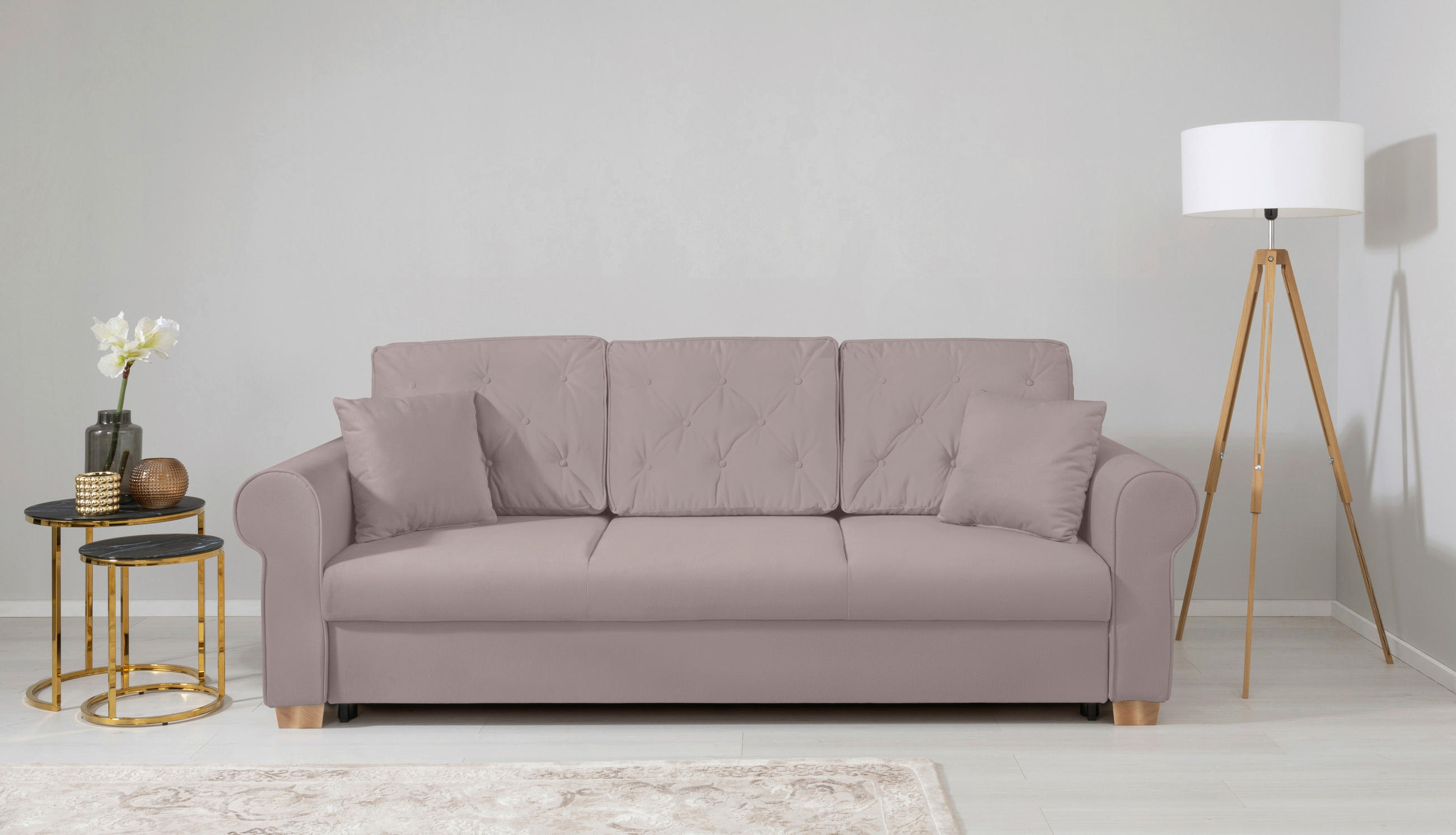 SCHLAFSOFA Arles  mit Bettkasten erhältlich, Liegefunktion, Rücken echt, Armteil links, Armteil rechts Taupe  - Taupe/Buchefarben, Design, Holz/Textil (240/94/98cm) - MID.YOU