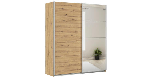 SCHWEBETÜRENSCHRANK  in Eiche Artisan  - Alufarben/Eiche Artisan, KONVENTIONELL, Glas/Holzwerkstoff (181/210/62cm) - Xora