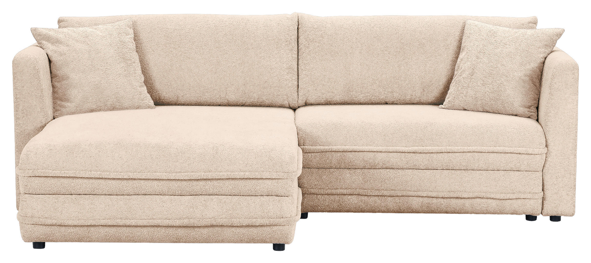 ECKSOFA Beige Plüsch Zierkissen, Rückenkissen, Bettkasten, Schlaffunktion, Rücken echt, Liegefläche im Originalstoff  - Beige/Schwarz, MODERN, Kunststoff/Textil (246/178cm) - Carryhome