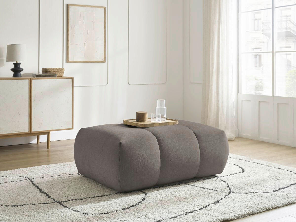 HOCKER FUJI  Leinenoptik Taupe  - Taupe/Schwarz, MODERN, Kunststoff/Textil (112/44/80cm)