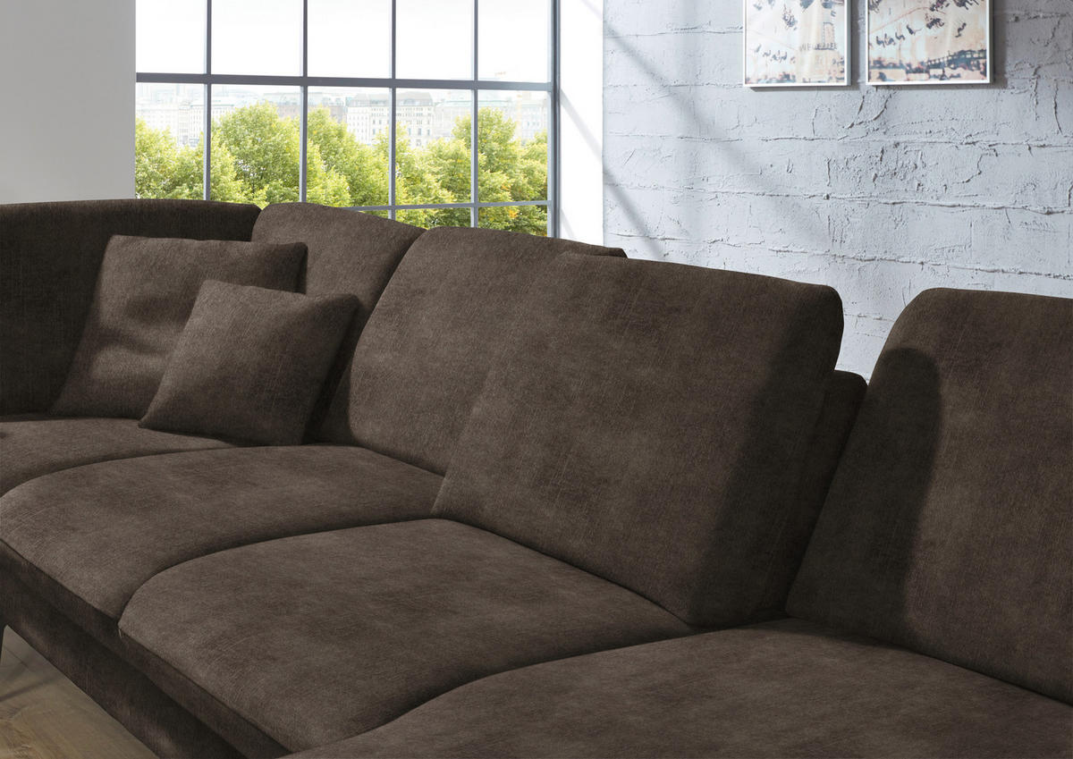 WOHNLANDSCHAFT in Velours Dunkelbraun  - Dunkelbraun/Schwarz, Design, Textil/Metall (208/344/180cm) - Dieter Knoll