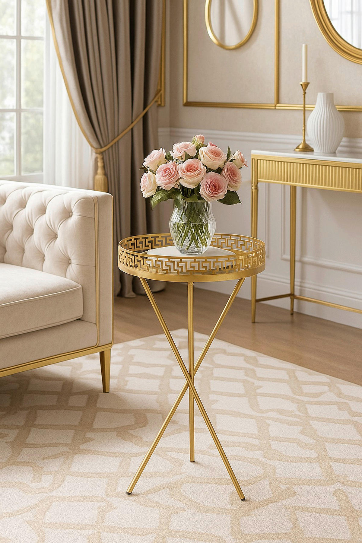 BEISTELLTISCH 40/40/71 cm Goldfarben rund  - Goldfarben, Design, Glas/Metall (40/40/71cm) - MID.YOU