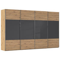 SCHWEBETÜRENSCHRANK 361/223/68 cm,  in Schwarz, Eiche Artisan, 4 Tür(en)  - Chromfarben/Schwarz, KONVENTIONELL, Glas/Holzwerkstoff (361/223/68cm) - Novel