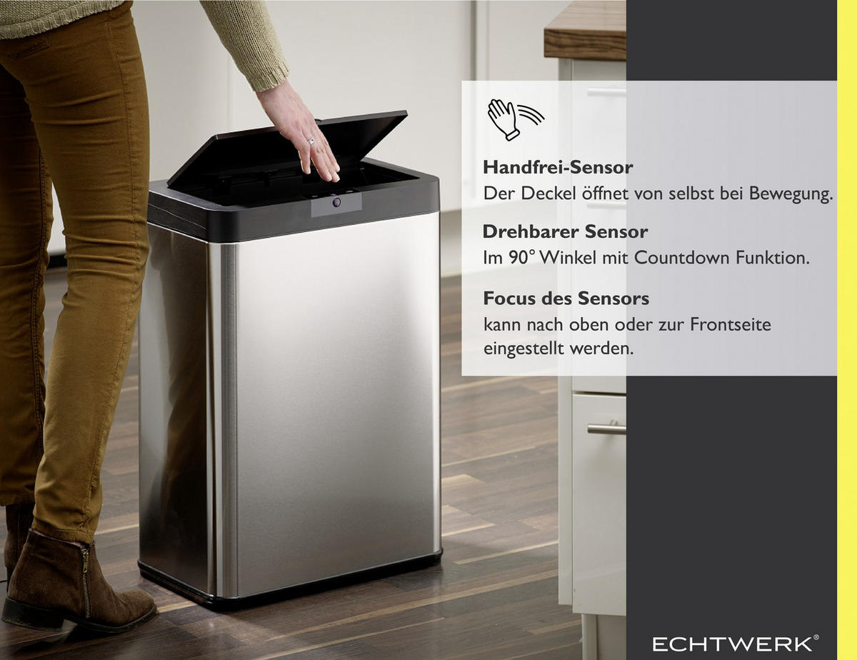 ODPADKOVÝ KOŠ  48 l - černá/barvy stříbra, Trend, kov/plast (40.3/25.3/57.4cm) - Echtwerk