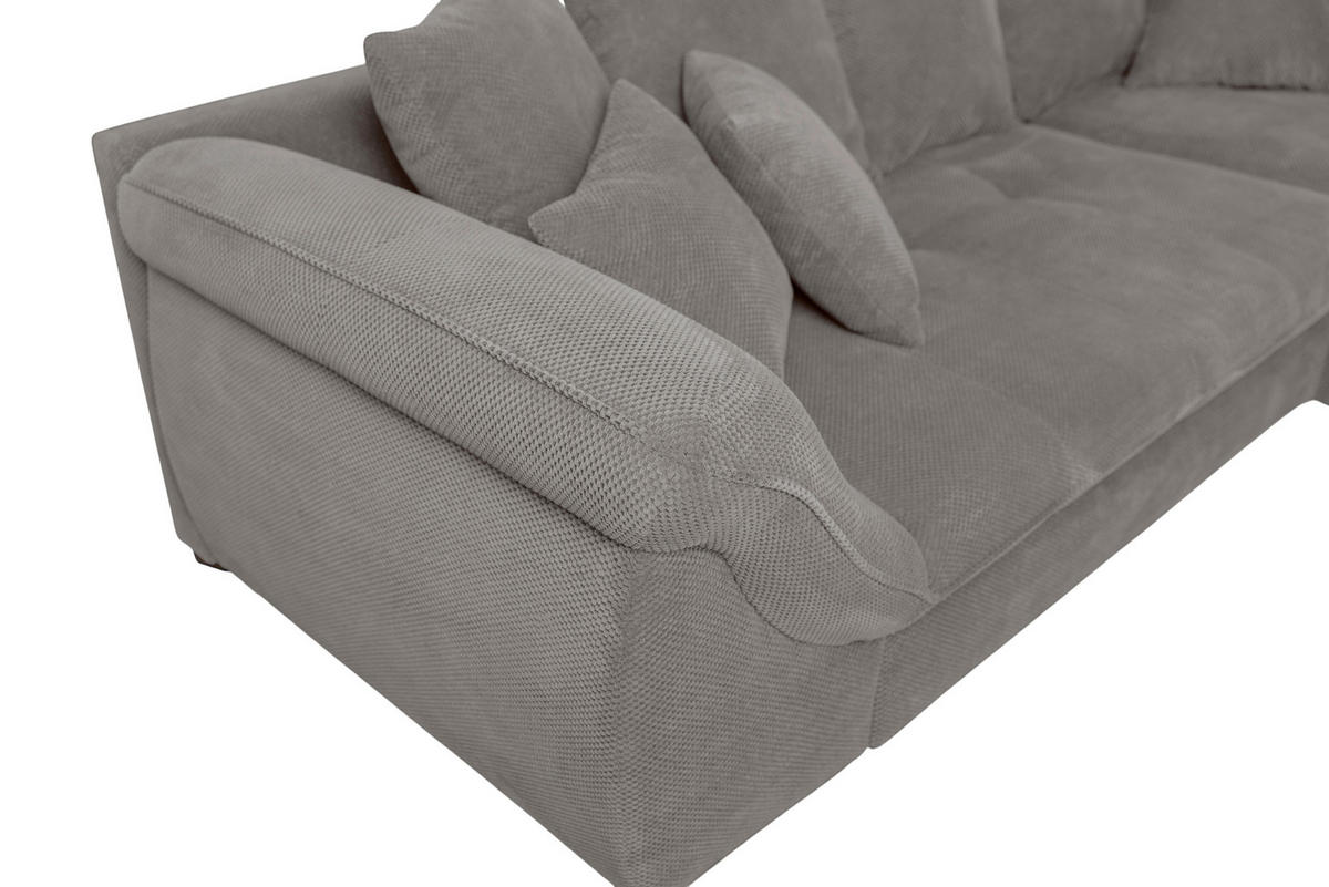 ECKSOFA LORENZO Grau Struktur Liegefläche im Originalstoff  - Schwarz/Grau, Design, Textil/Metall (302/188cm) - P & B
