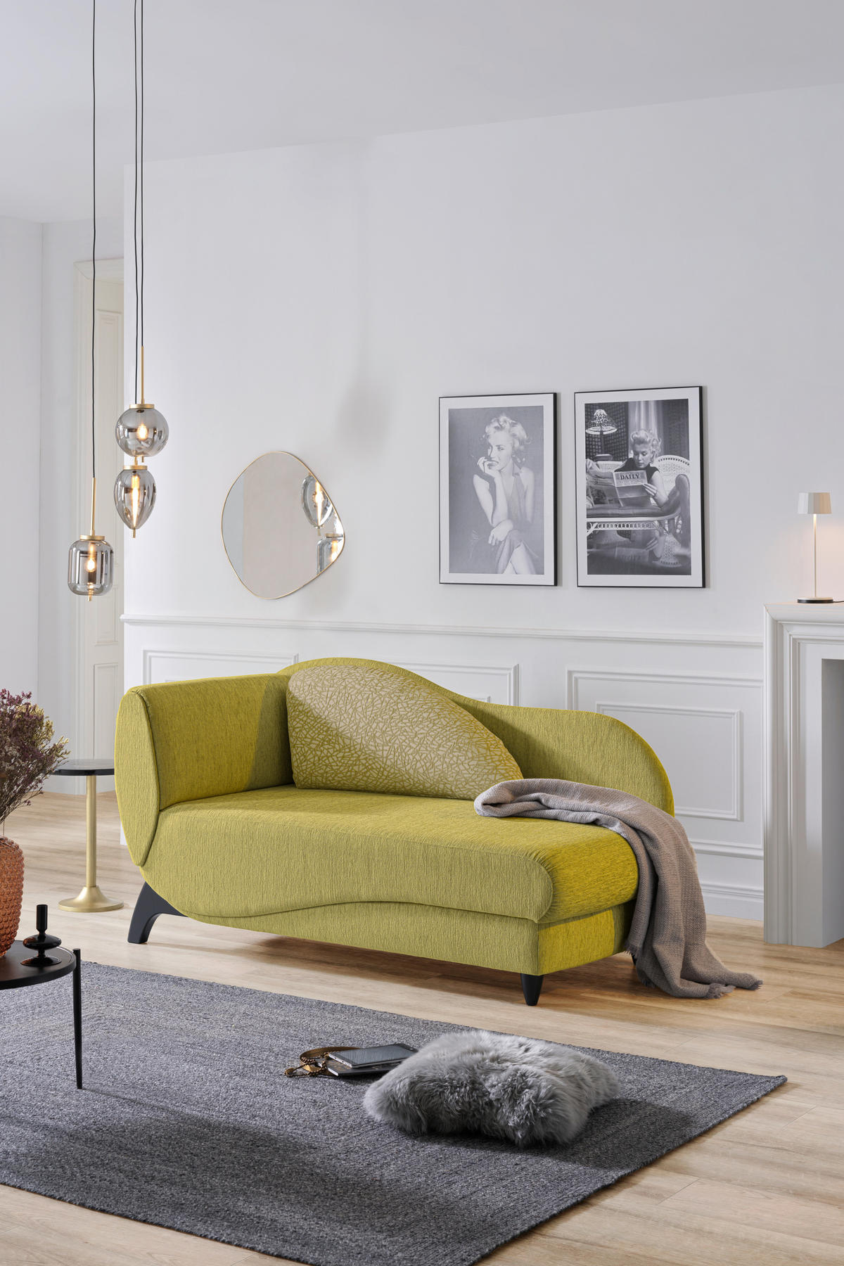 RÉCAMIERE in Webstoff Hellgrün  - Schwarz/Hellgrün, Modern, Holz/Textil (84/87/171-190cm) - Joka