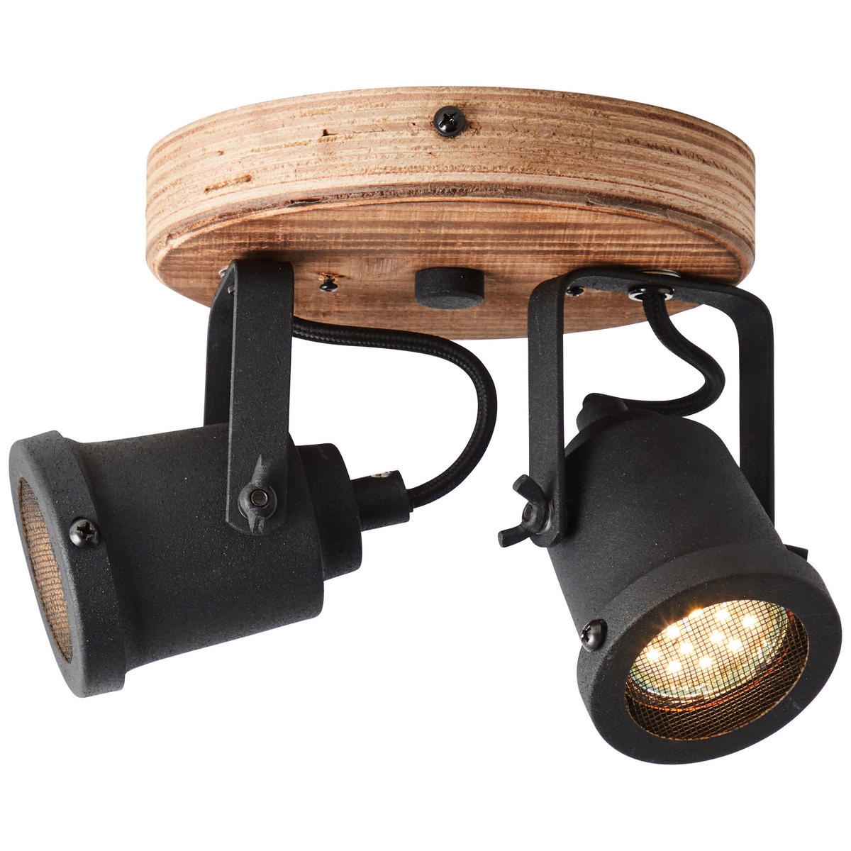DECKENLEUCHTE   - Schwarz/Braun, Natur, Holz/Metall (13/21/16cm) - Brilliant