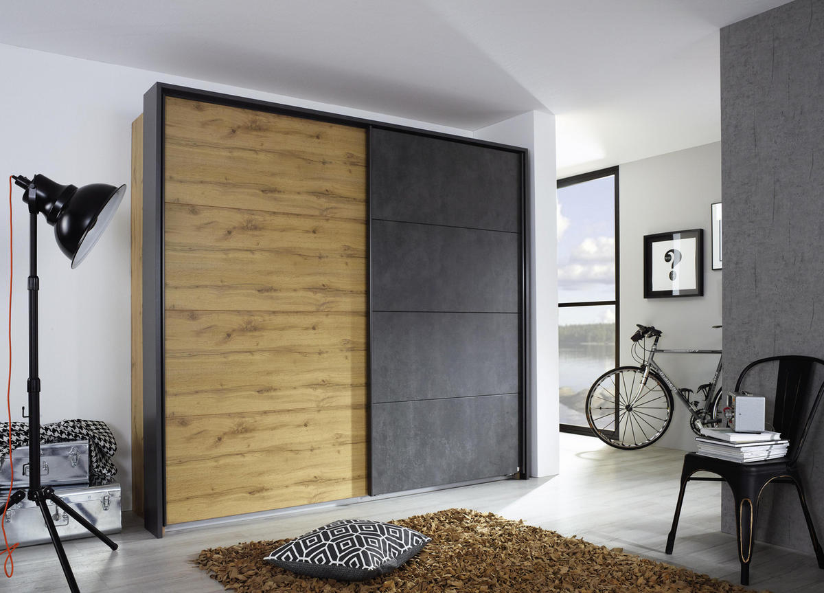 SCHWEBETÜRENSCHRANK 278/214/64 cm 2-türig  - Eichefarben/Anthrazit, MODERN, Holzwerkstoff/Metall (278/214/64cm) - Rauch Möbel