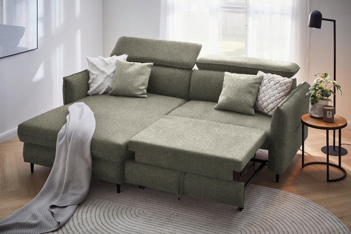 ECKSOFA in Samt Taupe  - Taupe/Schwarz, Design, Holz/Textil (185/232cm) - Stylife