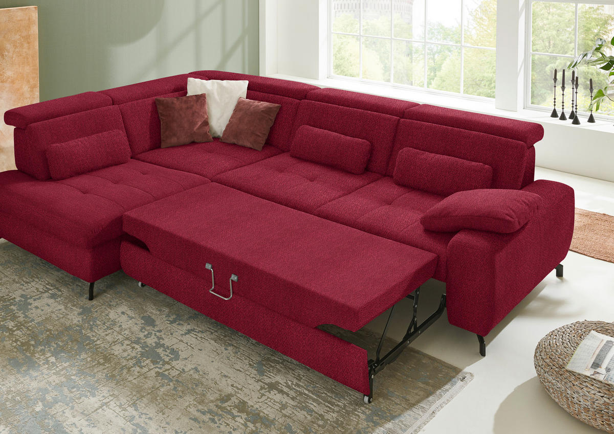 ECKSOFA in Chenille Rot  - Rot/Schwarz, Design, Textil/Metall (220/310cm) - Beldomo Style