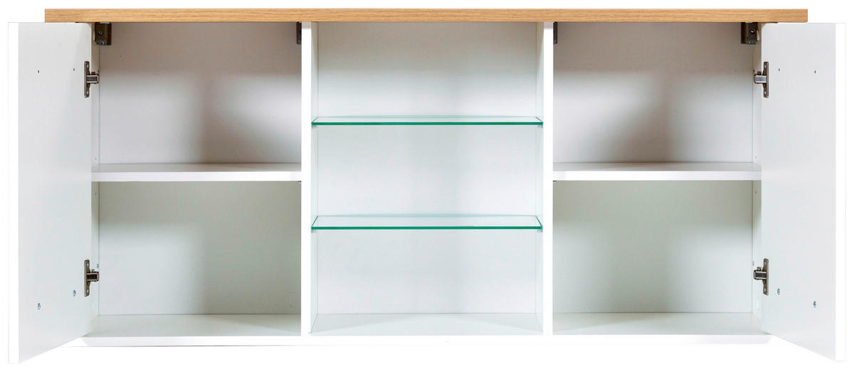 KÜCHENOBERSCHRANK 130/57/33 cm  in Weiß, Eiche Artisan  - Silberfarben/Weiß, MODERN, Glas/Holzwerkstoff (130/57/33cm) - home24
