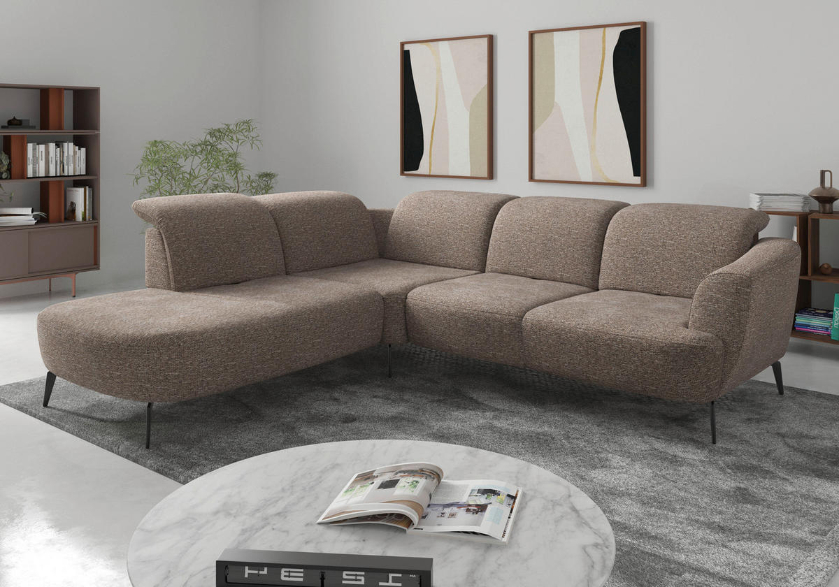 ECKSOFA in Chenille Cappuccino  267/300 cm  - Schwarz/Cappuccino, KONVENTIONELL, Textil/Metall (267/300cm) - Sit & More