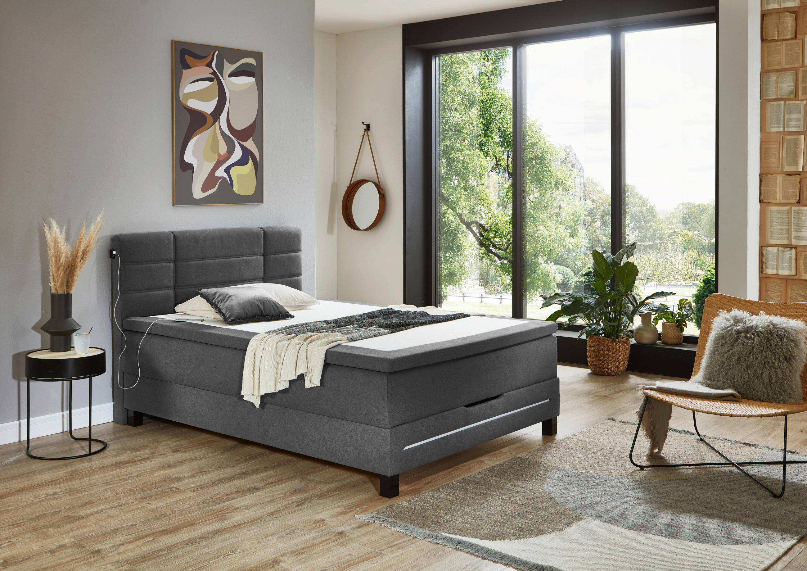 BOXSPRINGBETT 140/200 cm  in Dunkelgrau  - Dunkelgrau/Schwarz, Design, Kunststoff/Textil (140/200cm) - Boxxx