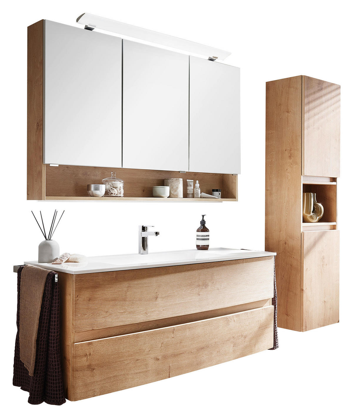 VISOKA OMARA 40/163/30 cm  - barve hrasta, Design, steklo/leseni material (40/163/30cm) - Novel