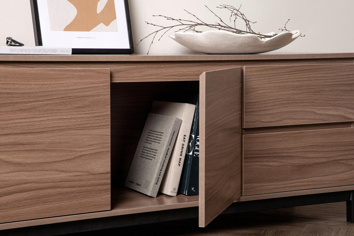 SIDEBOARD 135/56/40 cm  - Nussbaumfarben/Schwarz, Design, Holz/Holzwerkstoff (135/56/40cm) - Livetastic