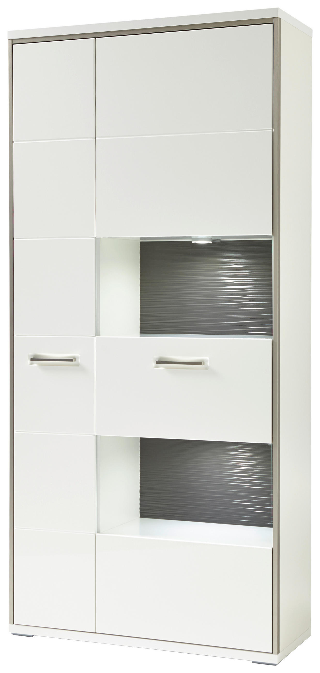 KOMBINACE VITRÍN, šedá, barvy stříbra, bílá, vysoce lesklá bílá, 94/201/38 cm - bílá/šedá, Design, kov/kompozitní dřevo (94/201/38cm) - Livetastic