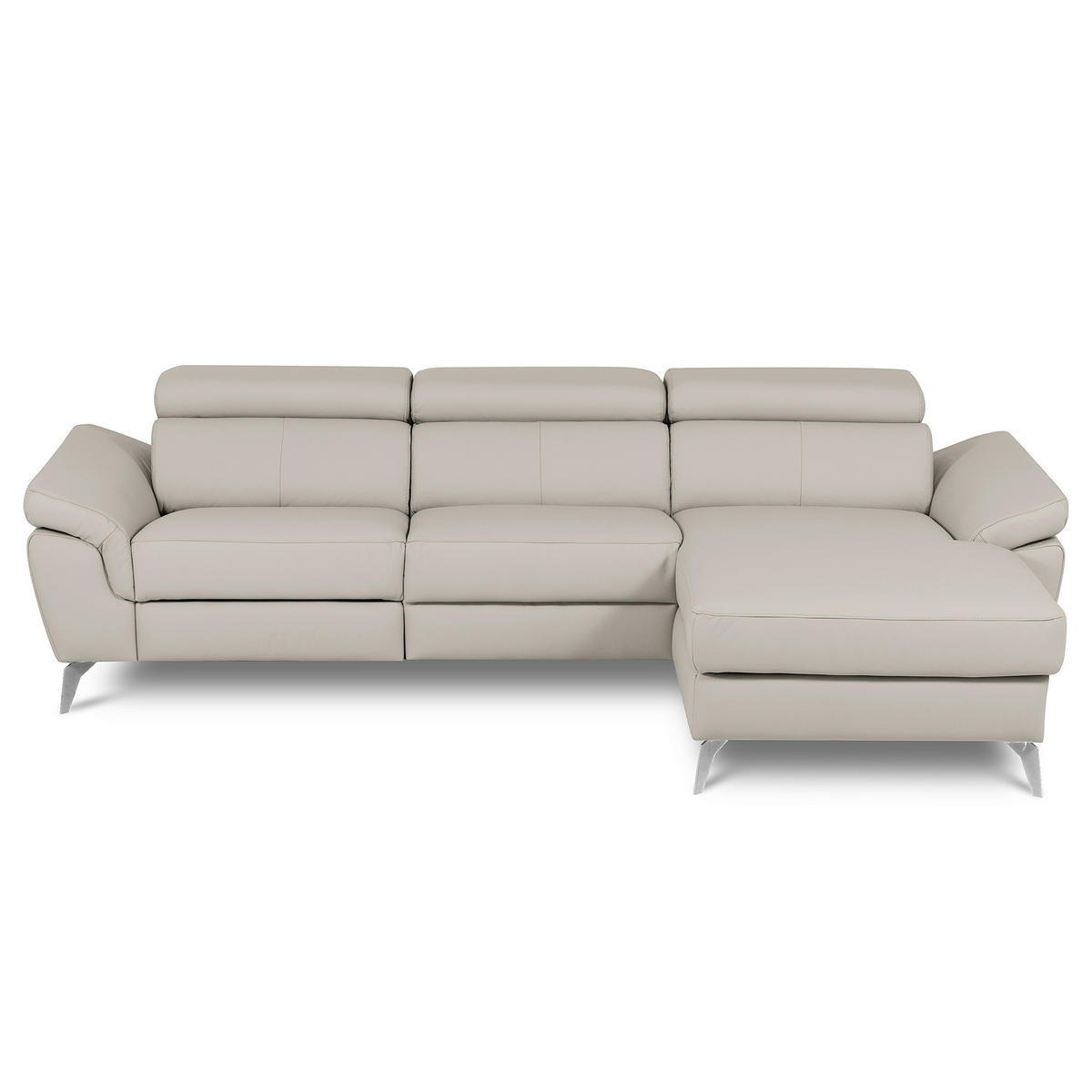 ECKSOFA SONO in Lederlook Echtleder Platinfarben Bettkasten, Armteilverstellung, Kopfteilverstellung  252/179 cm  - Platinfarben/Chromfarben, Design, Leder/Textil (252/179cm) - Livetastic