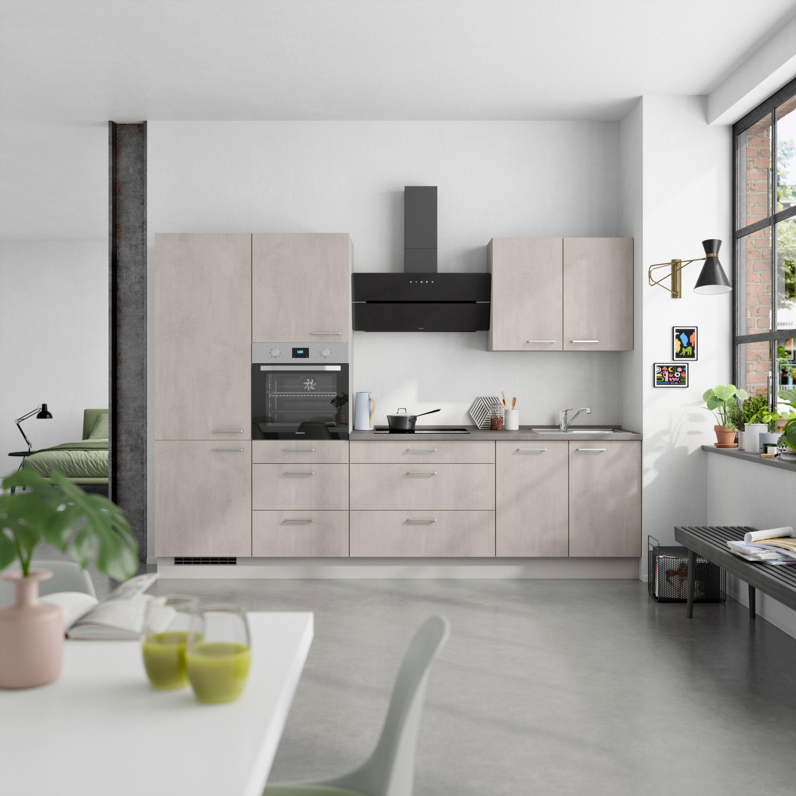 KÜCHENBLOCK Riva 300 cm  in Grau, Schieferfarben  - Schieferfarben/Edelstahlfarben, MODERN, Holzwerkstoff/Metall (300cm) - Nobilia
