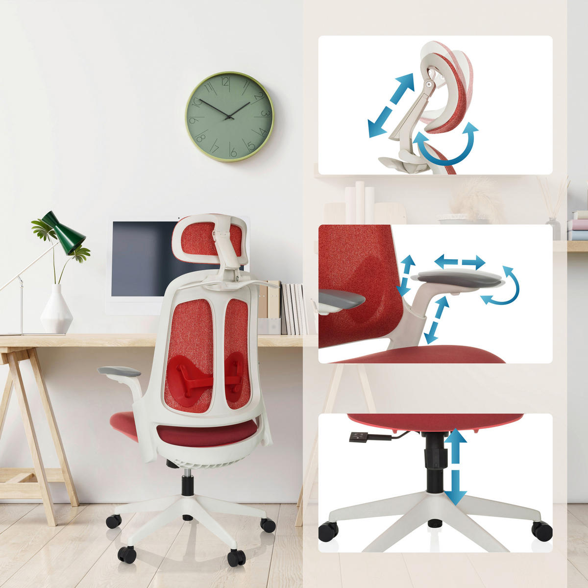 DREHSTUHL Netzbespannung Rot  - Rot/Weiß, MODERN, Kunststoff/Textil (66/115-131/66cm) - MID.YOU