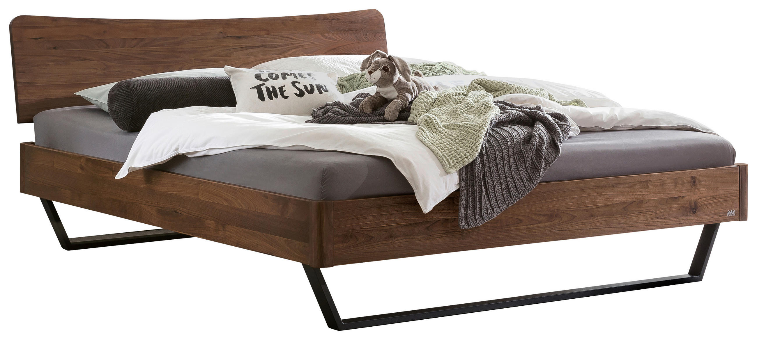 BETT 140/200 cm  in Anthrazit, Nussbaumfarben  - Anthrazit/Nussbaumfarben, Design, Holz/Metall (140/200cm) - Hasena