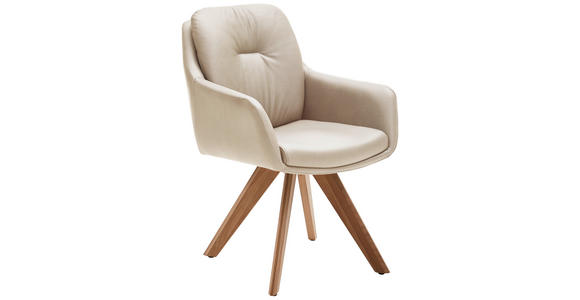 ARMLEHNSTUHL in Holz, Leder Beige, Eiche Bianco  - Eiche Bianco/Beige, Design, Leder/Holz (62/90/65cm) - Waldwelt