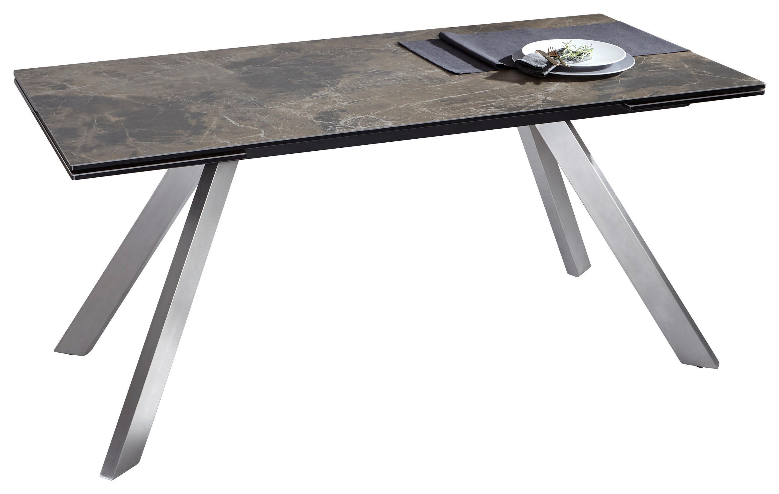 TRPEZARIJSKI STO  crna, boja nerđajućeg čelika   - boja nerđajućeg čelika/crna, Moderno, staklo/metal (180(260)/90/76cm) - Novel