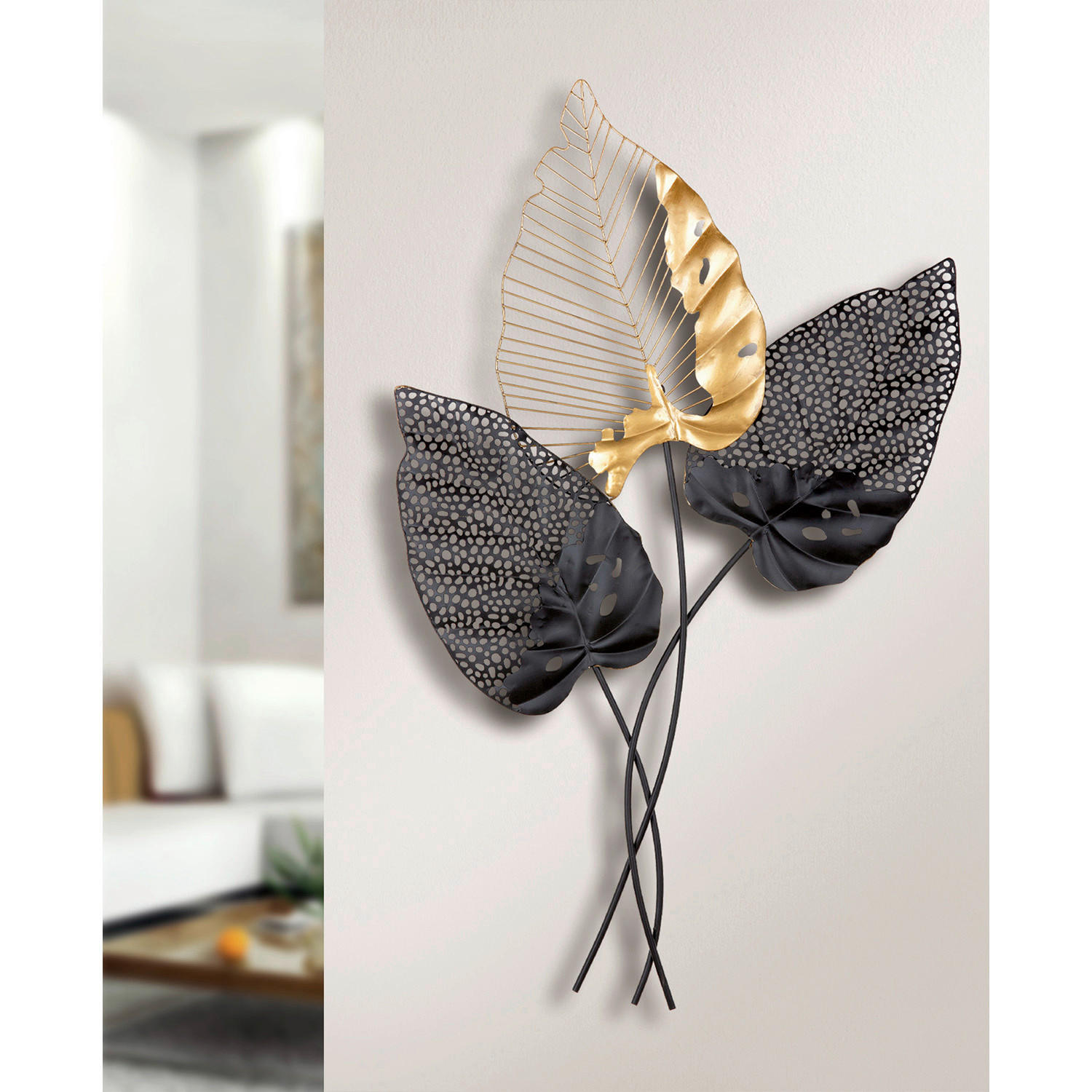 METALLBILD Blätter 65/107 cm  - Goldfarben/Schwarz, Basics, Metall (65/107cm)