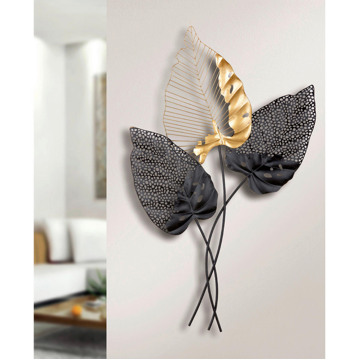 METALLBILD Blätter 65/107 cm  - Goldfarben/Schwarz, Basics, Metall (65/107cm)