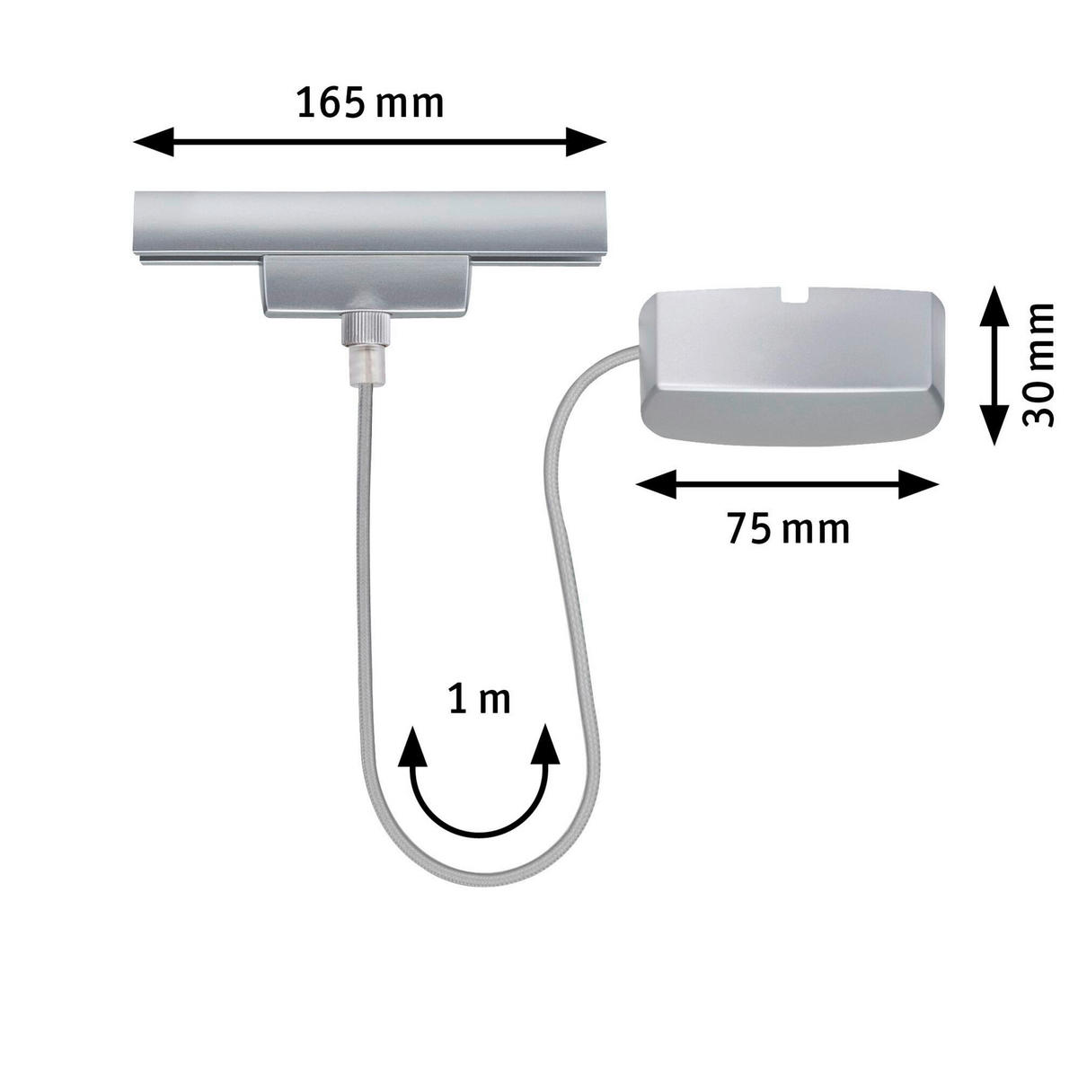 SCHIENENSYSTEM-EINSPEISER URail Kabeleinspeisung m.1000W   - Chromfarben, Basics, Metall (16,5/100cm) - Paulmann