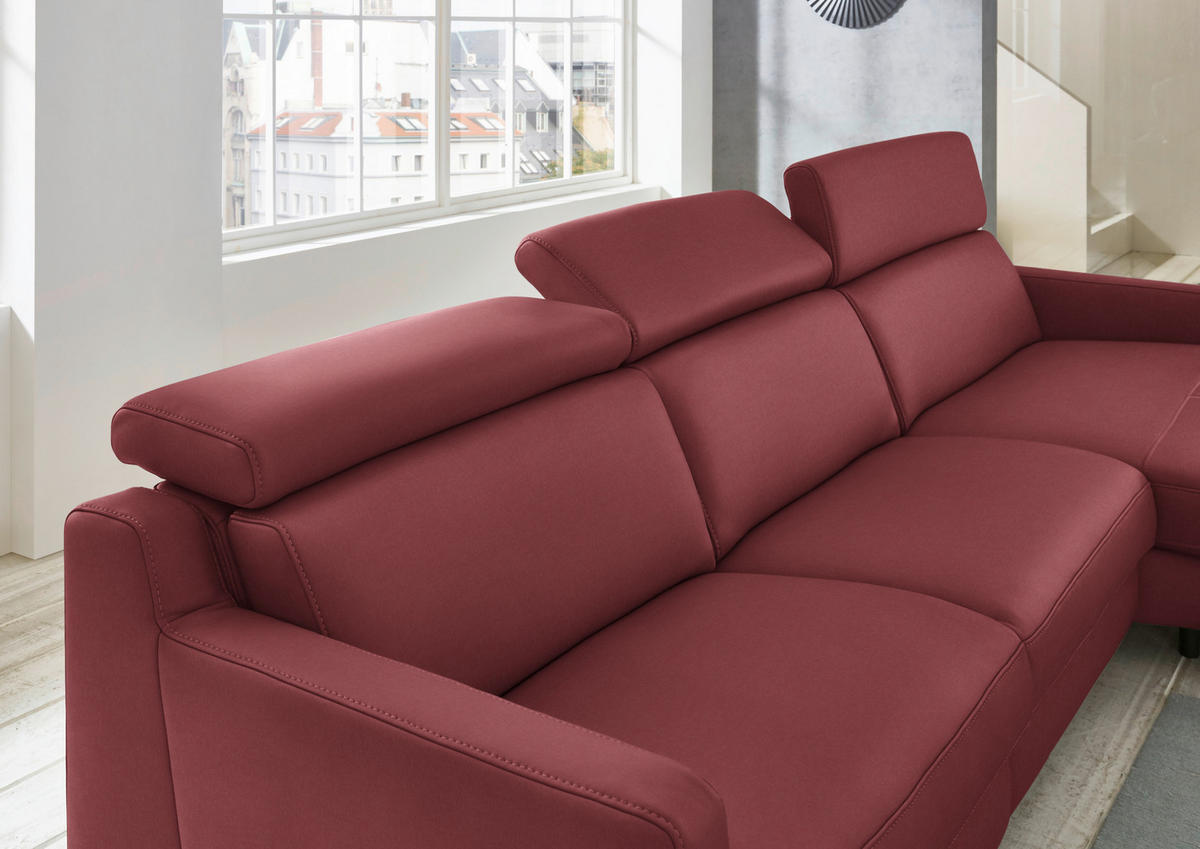 ECKSOFA in Echtleder Dunkelrot  - Schwarz/Dunkelrot, Design, Leder/Metall (291/176cm) - Valdera