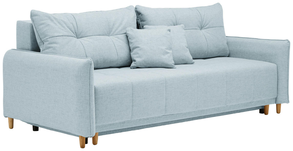SCHLAFSOFA Webstoff Hellblau  - Eichefarben/Hellblau, Design, Holz/Textil (227/98/113cm) - Carryhome