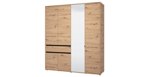 DREHTÜRENSCHRANK 6-türig Schwarz, Eiche Artisan  - Schwarz/Eiche Artisan, Basics, Glas/Holzwerkstoff (182,5/210.5/54cm) - Xora