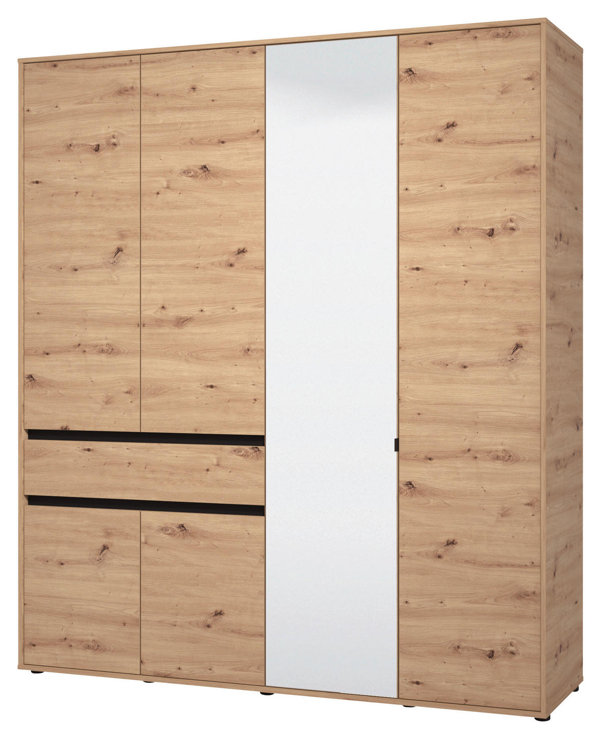 DREHTÜRENSCHRANK 6-türig Schwarz, Eiche Artisan  - Schwarz/Eiche Artisan, Basics, Glas/Holzwerkstoff (182,5/210.5/54cm) - Xora
