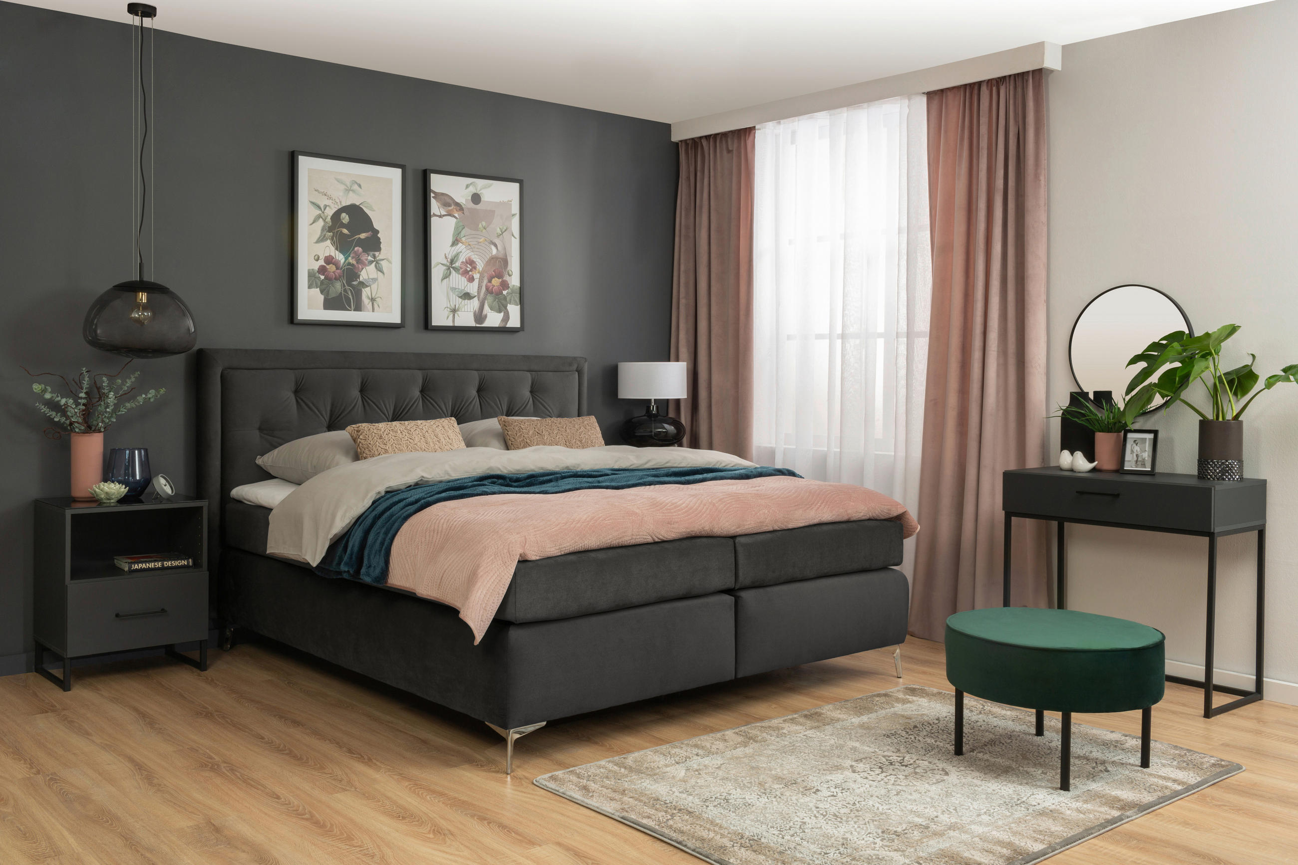 BOXSPRINGBETT 180/200 cm  in Dunkelgrau  - Dunkelgrau/Schwarz, KONVENTIONELL, Textil/Metall (180/200cm) - Boxxx