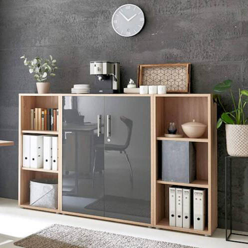 AKTENSCHRANK Sonoma Eiche, Anthrazit Hochglanz  - Anthrazit Hochglanz/Sonoma Eiche, MODERN, Holzwerkstoff (173/114/33cm) - MID.YOU
