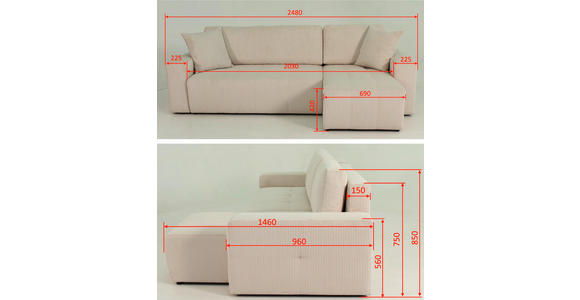 ECKSCHLAFSOFA  mit Cord Dunkelgrau  - Dunkelgrau/Schwarz, KONVENTIONELL, Textil (248/146cm) - Xora