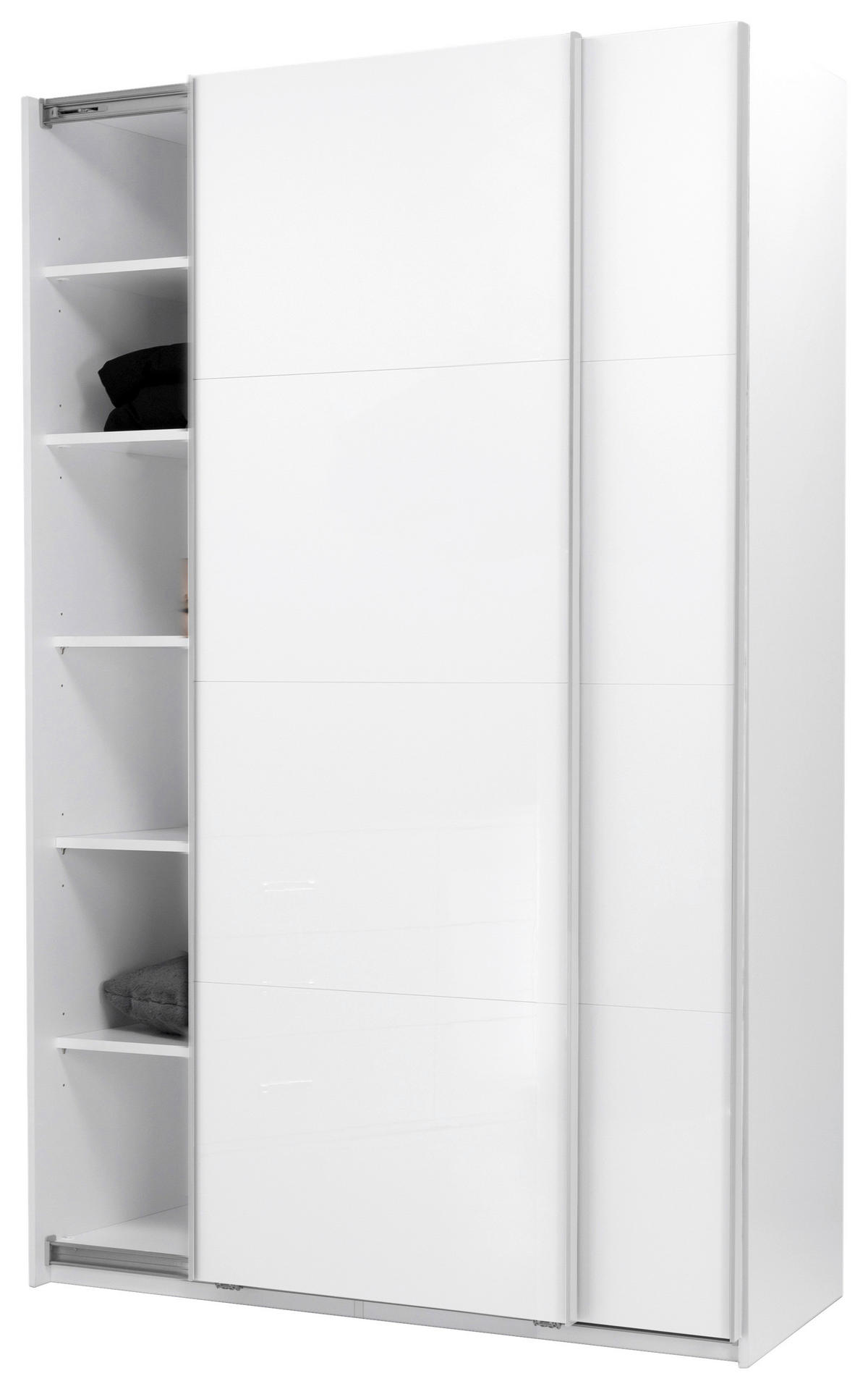 SCHIEBETÜRENSCHRANK 150/210/62 cm 2-türig Weiß  - Weiß Hochglanz/Alufarben, MODERN, Holzwerkstoff/Metall (150/210/62cm) - MID.YOU