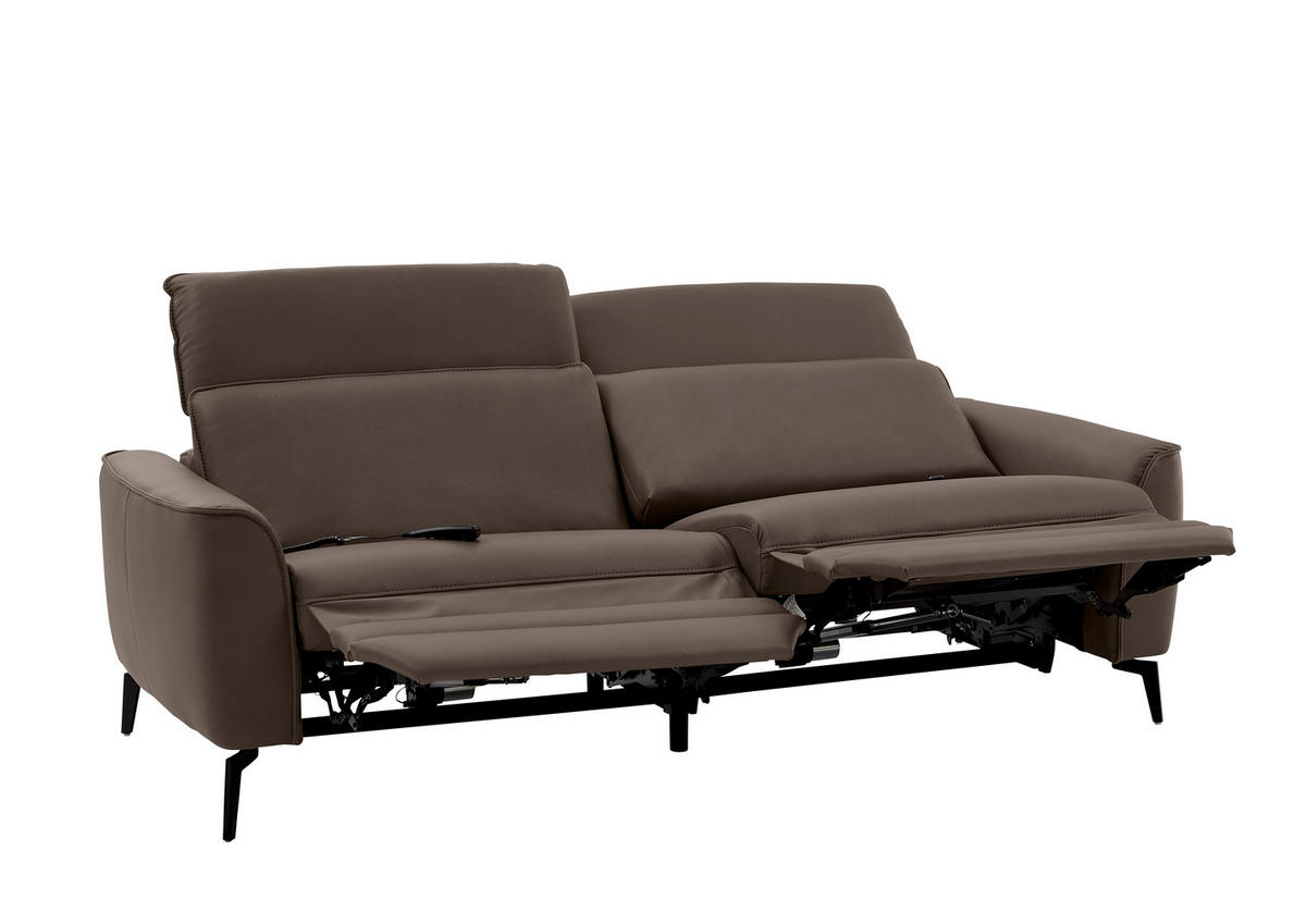 3-SITZER-SOFA in Echtleder Dunkelbraun  - Dunkelbraun/Schwarz, Natur, Leder/Metall (222/81/110cm) - Valdera