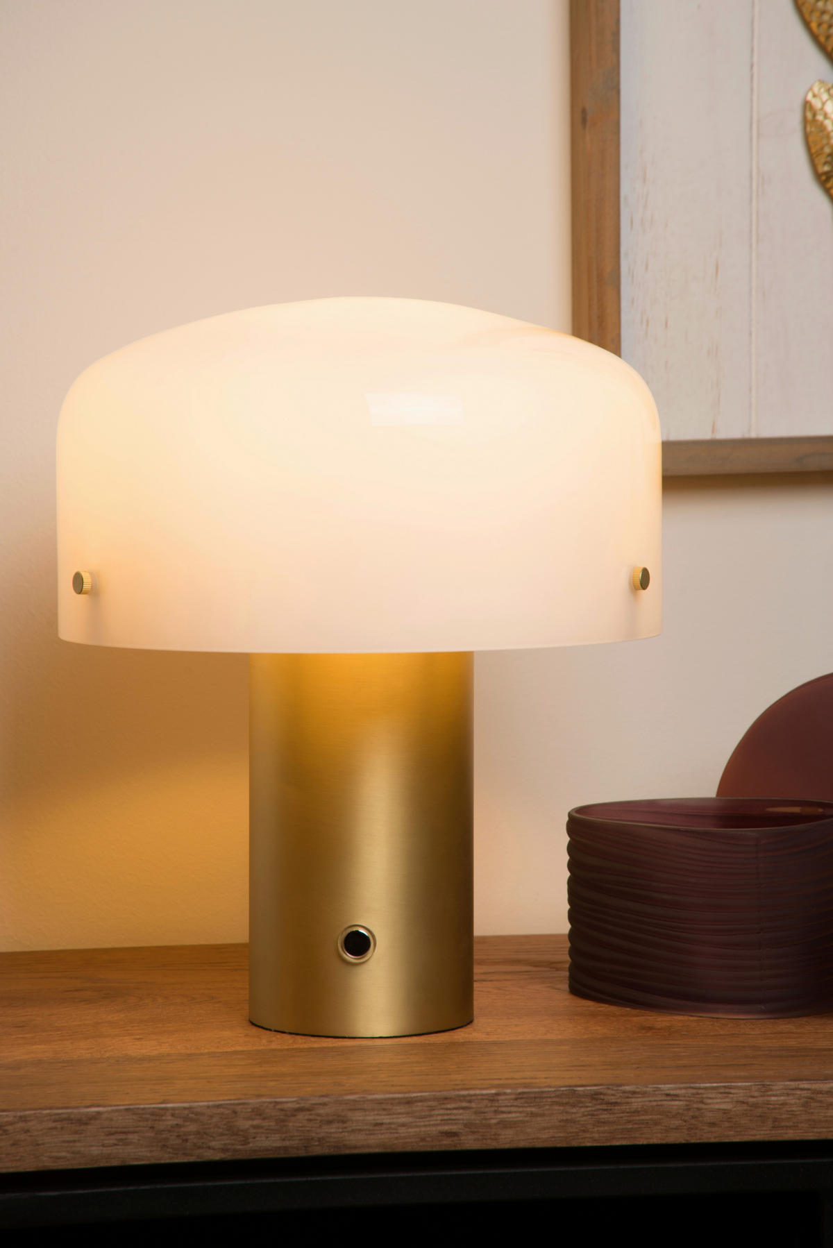 TISCHLEUCHTE - Messingfarben/Opal, Basics, Glas/Metall (27/27/35cm) - Lucide