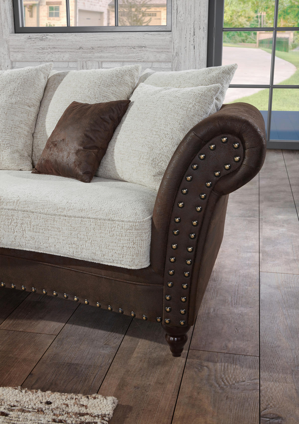 MEGASOFA Mikrofaser Braun, Beige  - Beige/Dunkelbraun, ROMANTIK / LANDHAUS, Holz/Textil (273/50/79/125cm) - Landscape