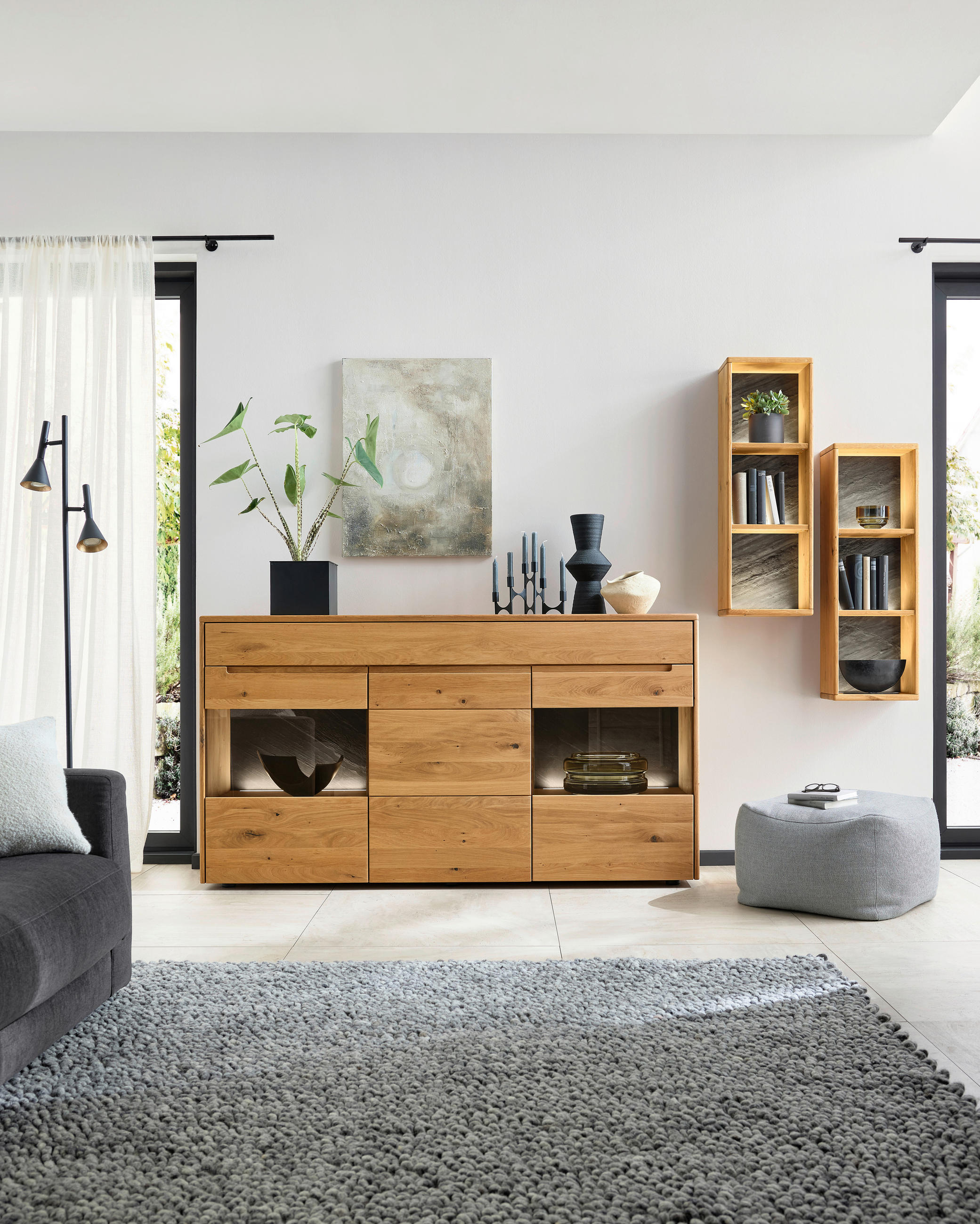 SIDEBOARD Eichefarben  184,4/101/47,1 cm  - Eichefarben, Natur, Glas/Holz (184,4/101/47,1cm) - Valdera